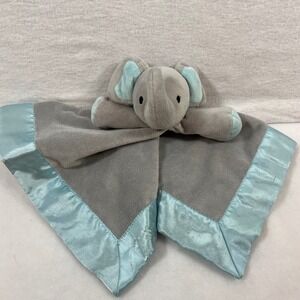 Little Journey Elephant Lovey Gray Blue Satin Trim Security Blanket Cuddle Buddy